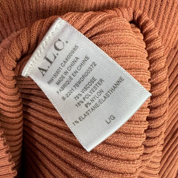 A.L.C. Women's Ribbed Cutout V-Neck Long Sleeves Bodycon Madison Dress Brown L - Picture 9 of 10